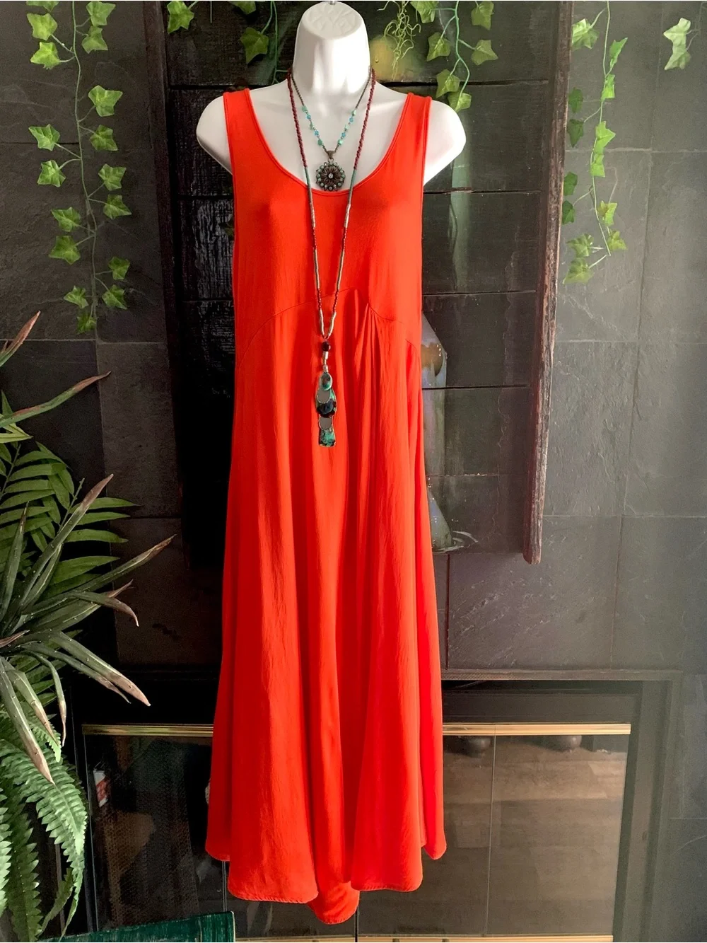 Anthropologie Gemini Pullover Mixed Fabric Asymmetric Tank Dress Midi Orange - L - Picture 12 of 12